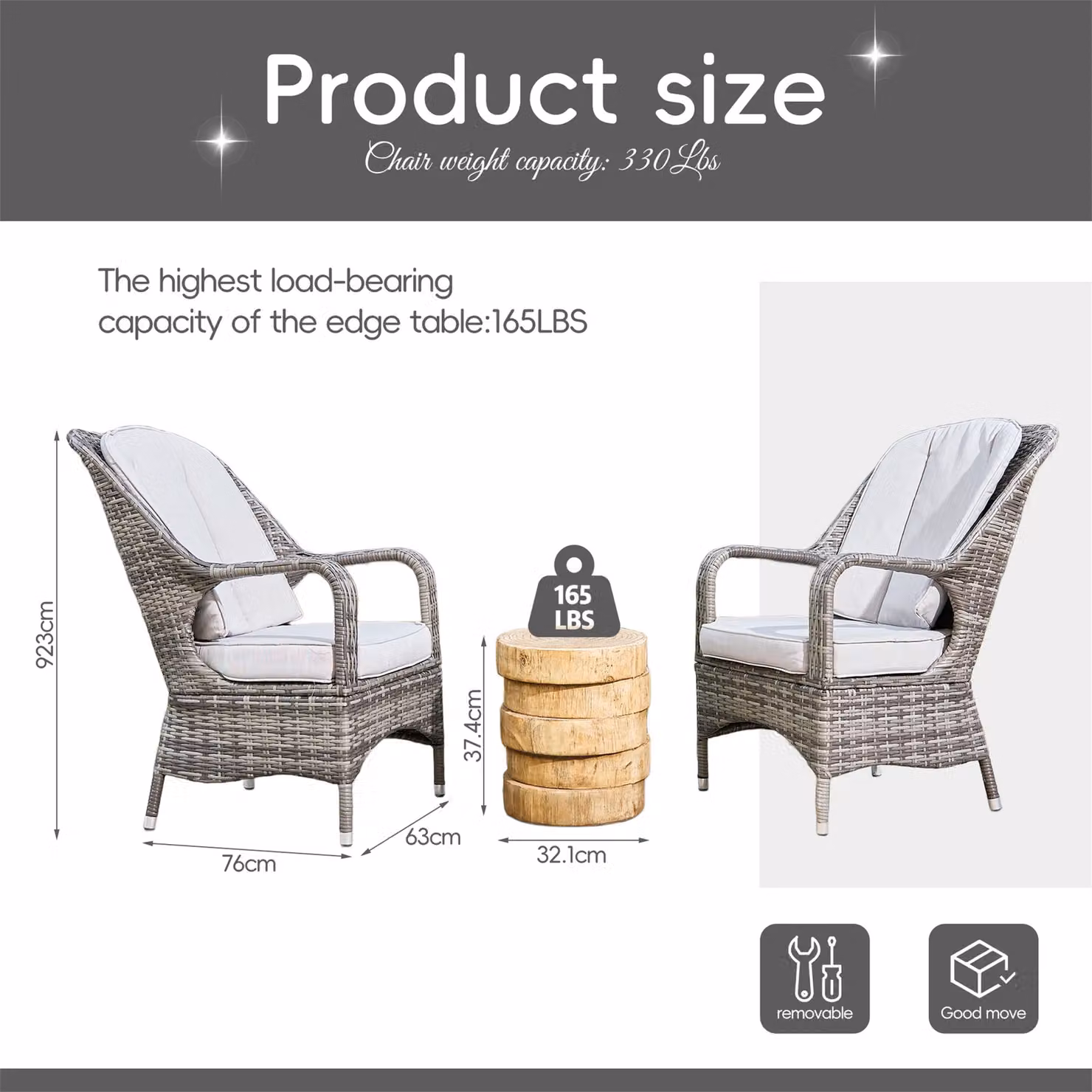 Direct Wicker 3-Piece Outdoor Garden Bistro Set with Grey Rattan Chairs and Beige Concrete Side Table – 4