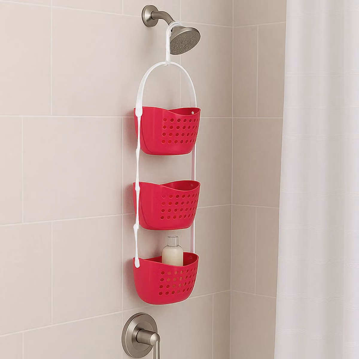 Orsina Dara 3 Tier Hanging Plastic Shower Caddy with Drainage in Pink – 2