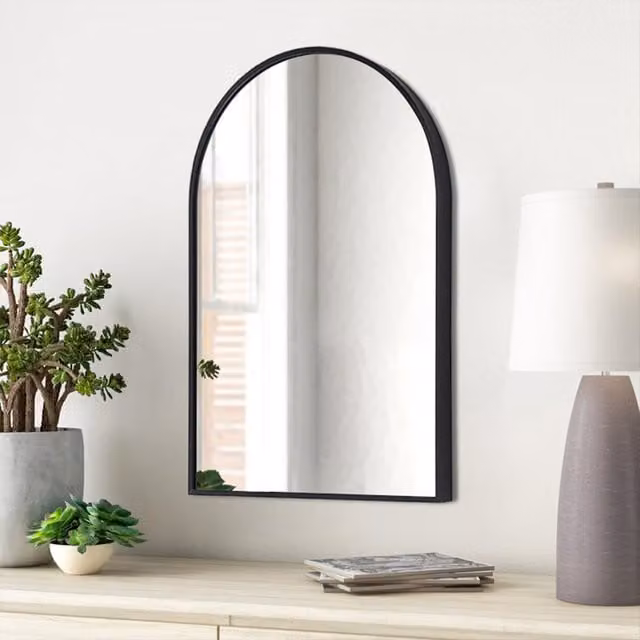 Livingandhome Modern Arched Wall Mirror with Black Metal Frame