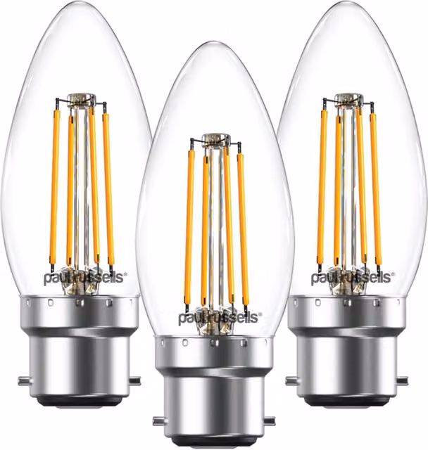Paul Russells 4.5W LED Filament Candle Bulb, B22, 470lm, Dimmable, 2700K Warm White