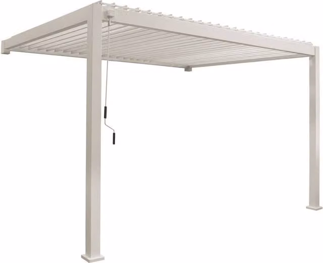 Sweekeec Beige Aluminium Lean-to Pergola with Louvered Roof, W: 400 cm, D: 300 cm, H: 258 cm – 1