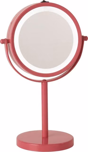 Lighting Collection Round Double-sided LED Metal Tabletop Mirror in Pink