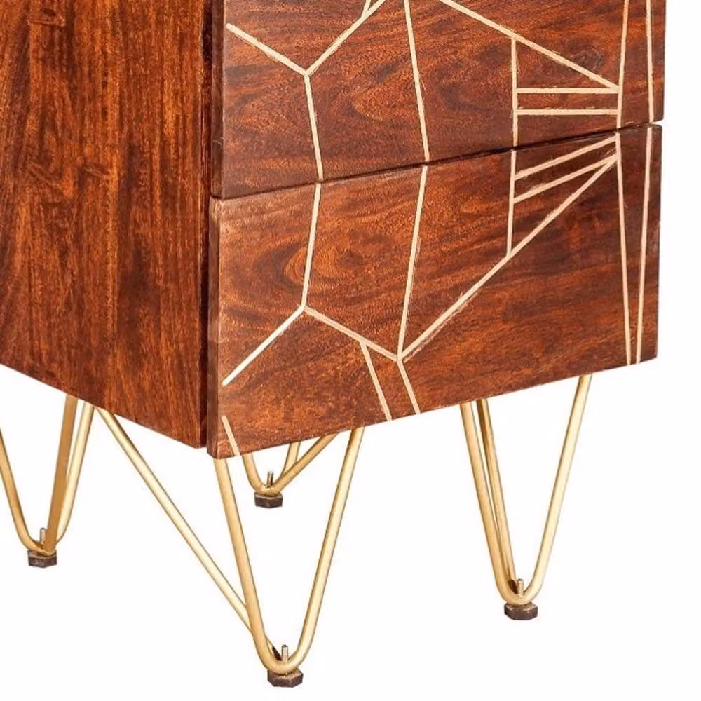 Wyld Haus Bandung 5 Drawer Tall Chest in Brown Mango Wood and Gold – 3