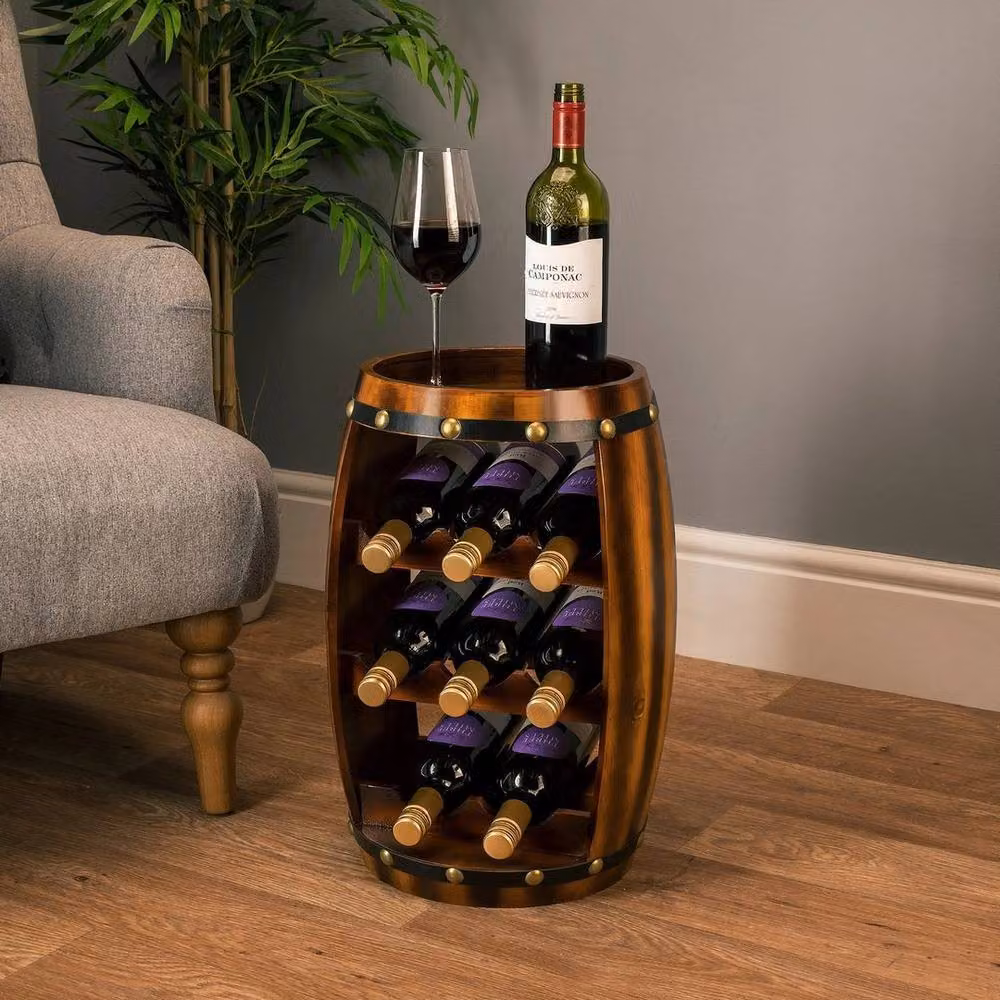 FORGEVIO Rustic Wooden Free Standing 8 Bottle Wine Rack in Brown and Gold – 5