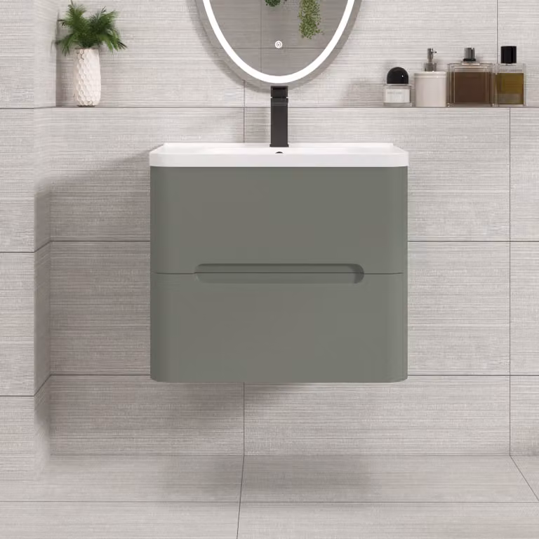 Royal Bathrooms Venice Art Deco Wall Hung Vanity Unit with Ceramic Basin, Sage Green