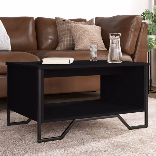 Berkfield Home Modern Black Coffee Table in Engineered Wood W/D/H: 75 x 51 x 40 cm