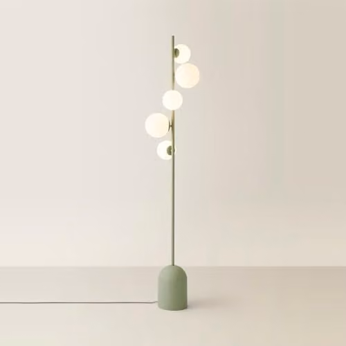 ValueLights Sage Green 5 Way Standing Floor Lamp with Glass Globe Lampshades and Included LED Bulb, H 165 cm x W 32 cm x D 32 cm – 1