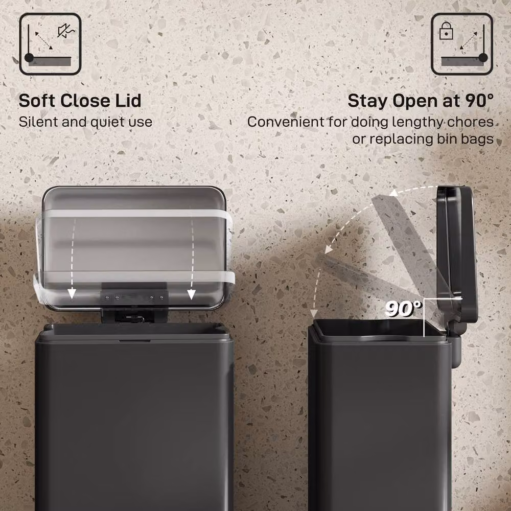 HOMCOM 20L Black Pedal Bin with Soft-Close Lid and Fingerprint-Proof Finish – 5