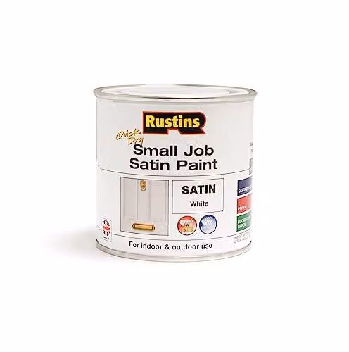 Rustins Quick Dry Water Based Satin Wood Paint, White, 250ml – 1