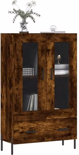 Berkfield Home Smoked Oak Highboard in Brown with Glass Doors, W/D/H: 69.5 x 31 x 115 cm – 1
