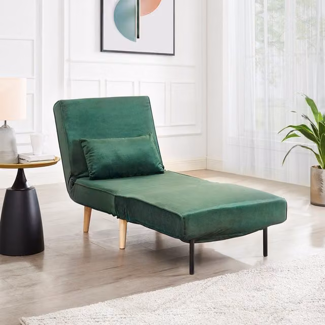 GRS Harry Velvet Single Futon Sofa Bed in Green