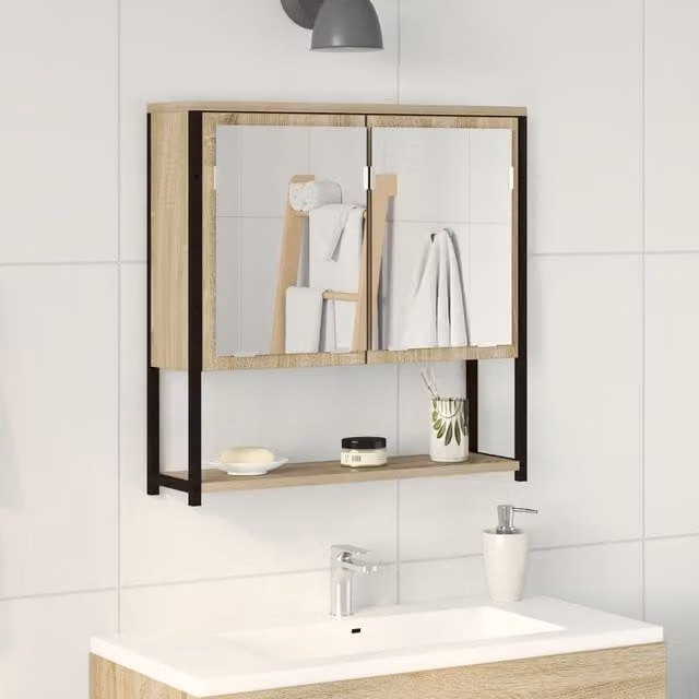 Berkfield Home Sonoma Oak Bathroom Mirror Cabinet, Brown, W: 60 cm, H: 60 cm, D: 16 cm