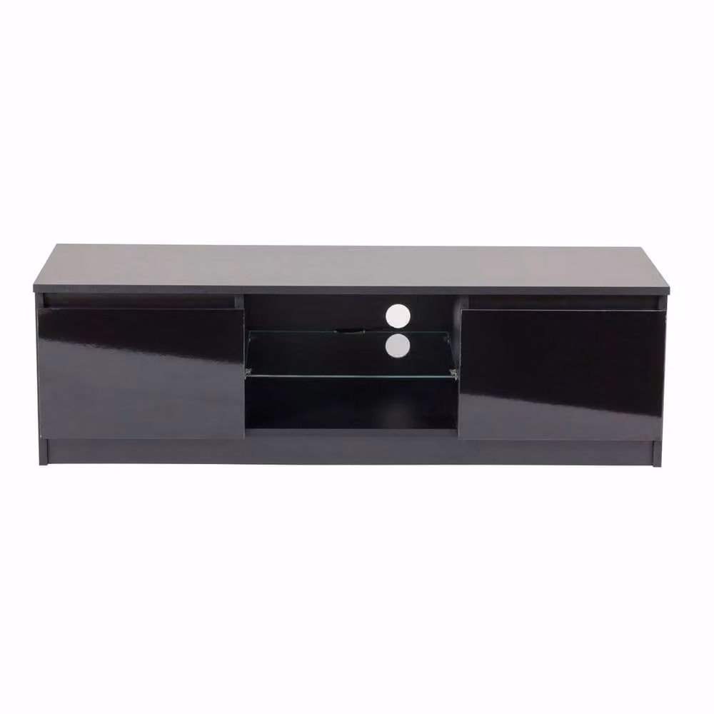PAWNORA Modern Glossy Black TV Stand Cabinet with LED Lights for 50-65 Inch TVs, W: 100 cm, D: 15 cm – 4