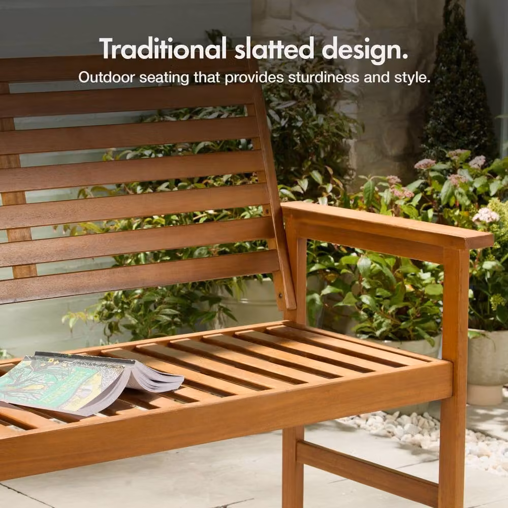 VonHaus Cannes 2 Seater Acacia Wood Garden Bench in Brown and Red, W/D/H: 120 x 58 x 90.5 cm – 3