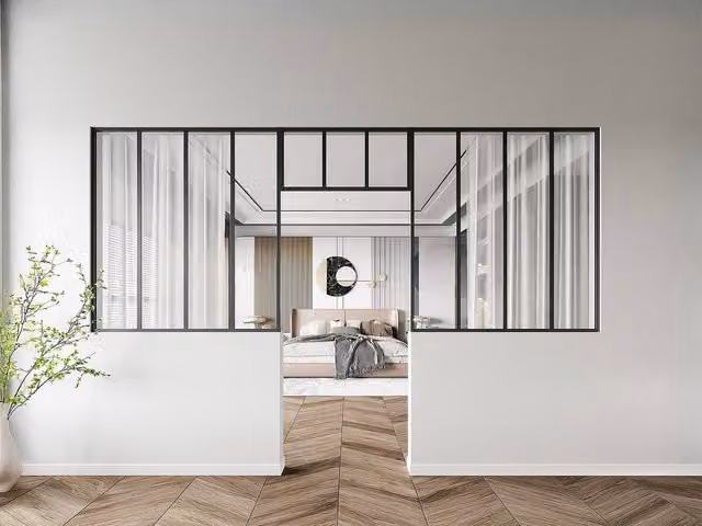 Vente-unique Set of 2 Studio-Style Glass and Powder Coated Aluminium Panels in Black, W/H: 120 x 130 cm