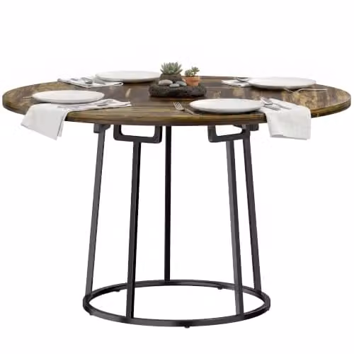 HOMCOM Round Industrial Drop Leaf Dining Table for 4-6 People, Brown and Black, W/D/H: 120 x 120 x 75 cm
