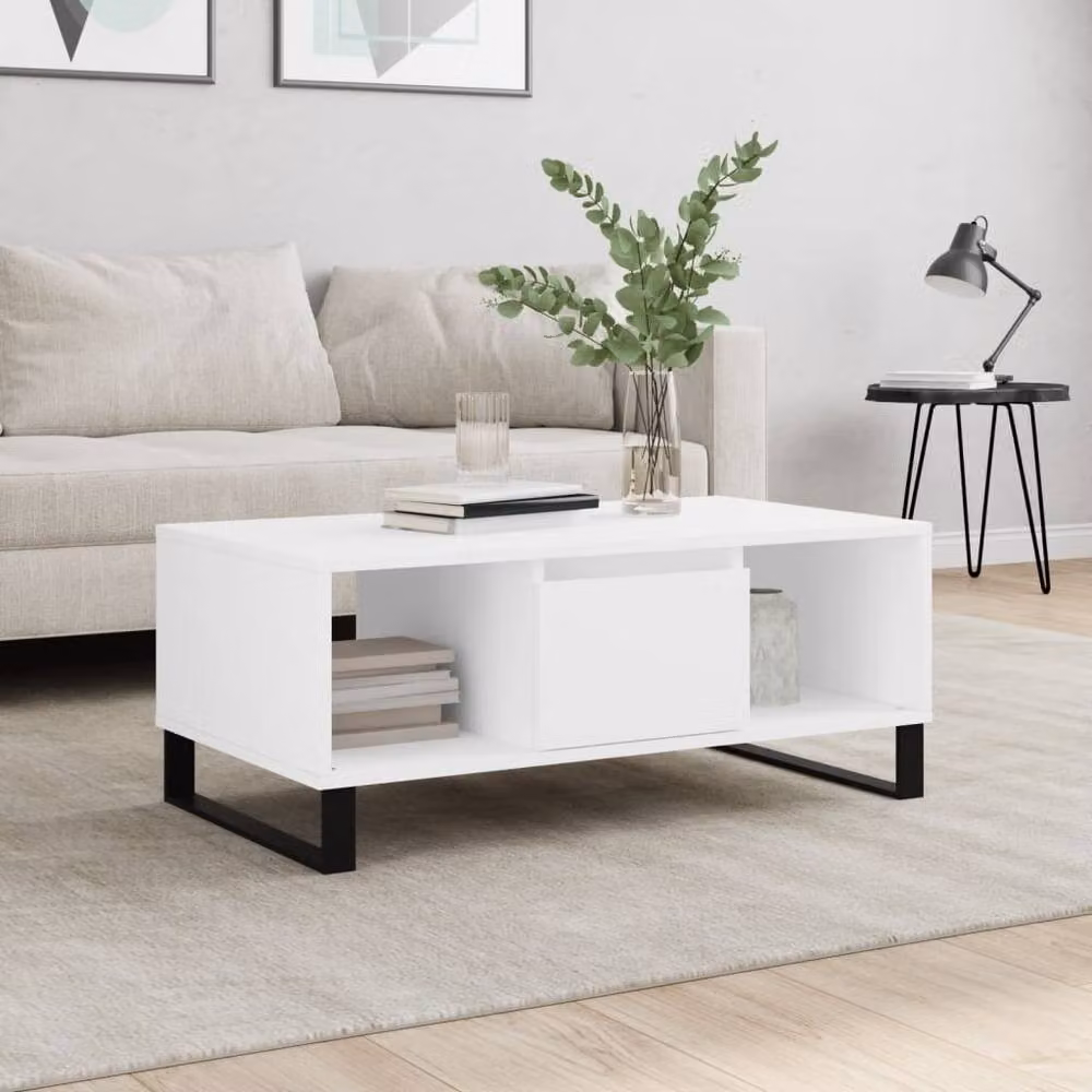Berkfield Home Modern White Rectangular Coffee Table, W/D/H: 90 x 50 x 36.5 cm – 2