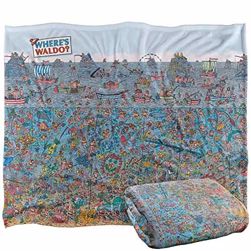 Trevco Where's Waldo Sea Me Silky Touch Super Soft Fleece Throw Blanket, Multicolour, W: 152 cm, D: 127 cm