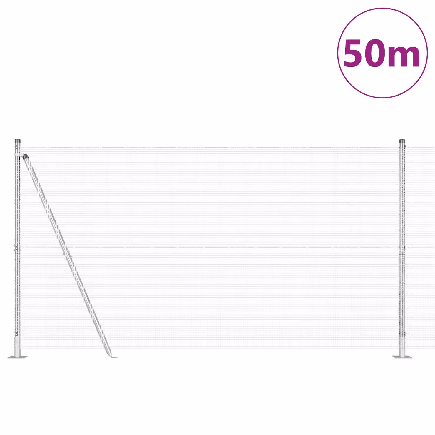 Berkfield Home Welded Wire Fence with 13 Flanged Posts, Galvanised Steel, Silver, W: 50 m, H: 1.2 m – 2