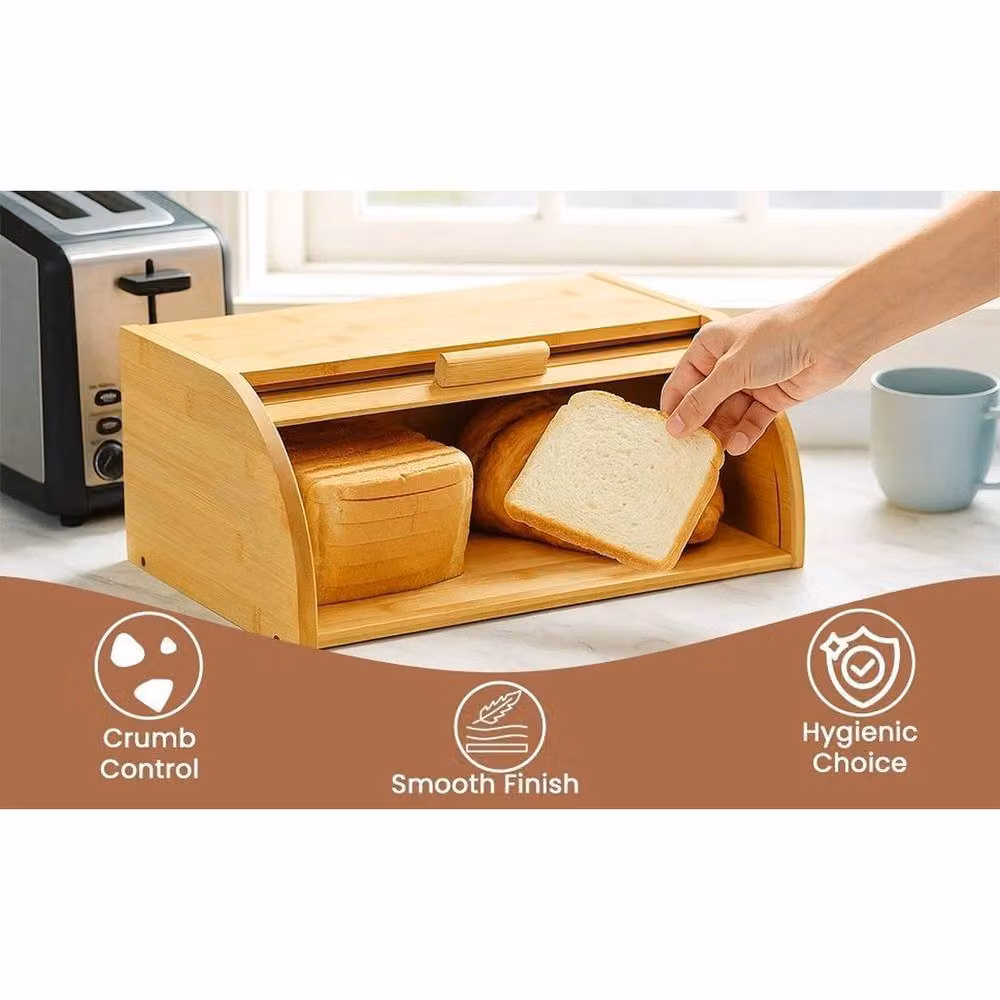 PAWNORA Bamboo Roll Top Bread Bin in Brown – 4