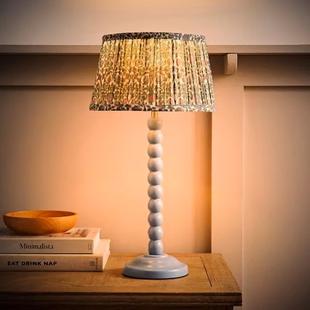 ValueLights Bobbin Bobble Table Lamp with Floral Pleated Taper Shade and Bulb in Pale Blue – 1