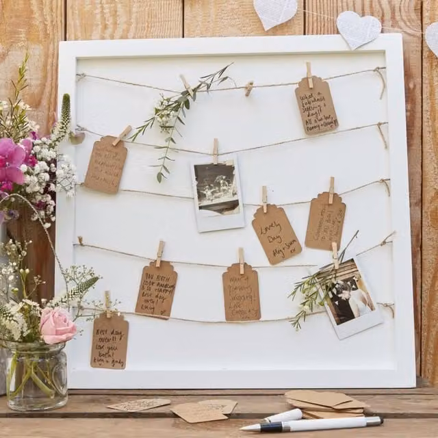 KDMD Rustic Wooden Wedding Guest Book and Table Planner in Brown and White