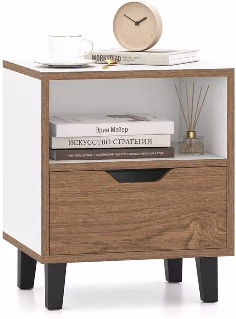 KORVIXA Modern Nightstand with Open Storage Shelf and Colour Blocking Design in White and Multicolour, W/D/H: 100 x 100 x 100 cm – 1