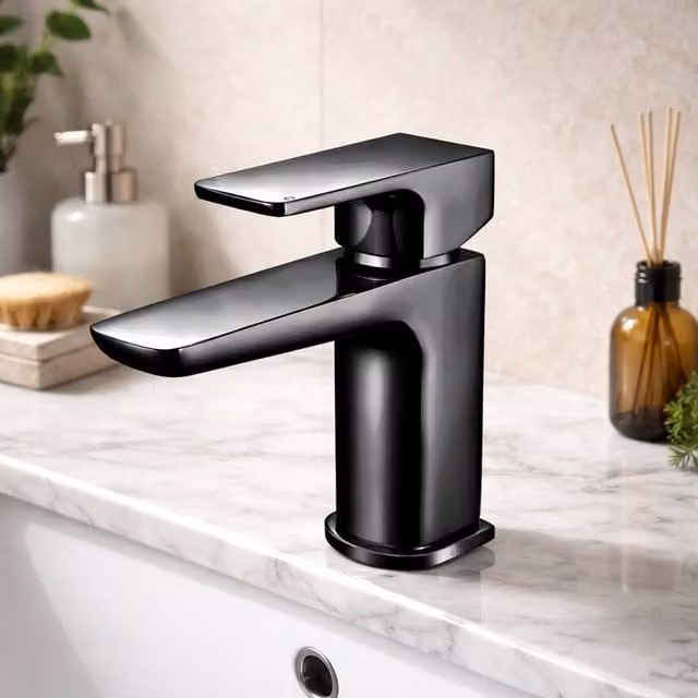 Bathroom Kingdom Muro Matt Black Modern Single Lever Countertop Basin Mixer Tap