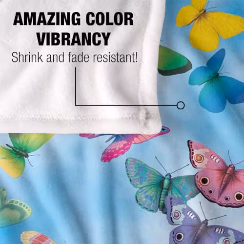 JQ Licensing Royce McClure Butterfly Sky Pattern Super Soft Fleece Throw Blanket in White and Multicolour, W/D/H: 152 x 127 cm – 2