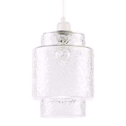 Happy Homewares Transparent Glass Cylinder Pendant Light Shade with Modern Tiered Design W/D/H: 19 x 19 x 24 cm