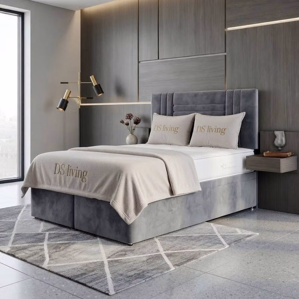 DS Living Orion Silver Velvet Upholstered Ottoman Bed, W/D/H: 180 x 200 cm – 2