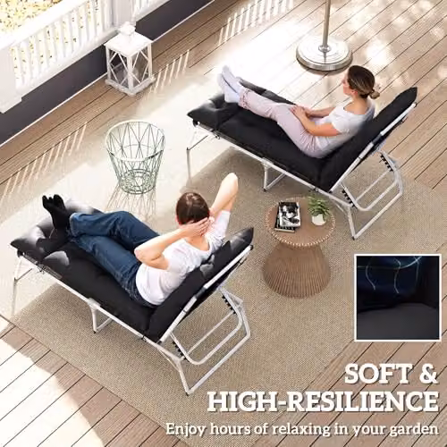 Outsunny Set of 2 Black Rectangular Sun Lounger Foam Cushions, W/D/H: 190 x 56 x 10 cm – 4