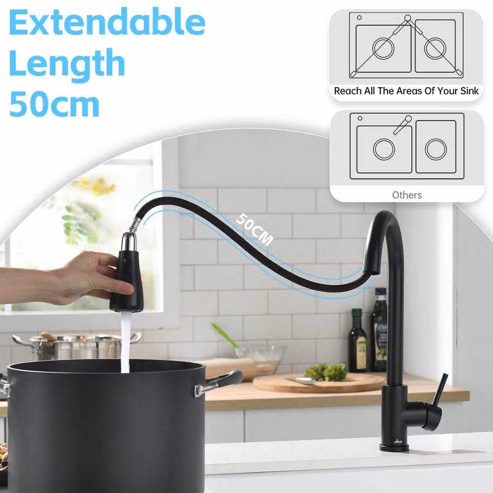 Appaso Matte Black Stainless Steel Kitchen Faucet with Pull Out Spray Function – 3