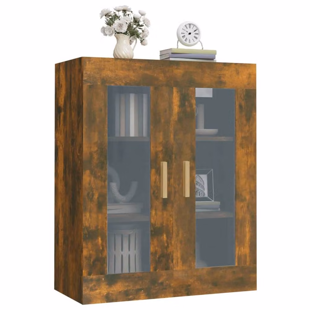 Berkfield Home Hanging Wall Cabinet in Smoked Oak Brown with Glass Doors, W/D/H: 69.5 x 34 x 90 cm – 3