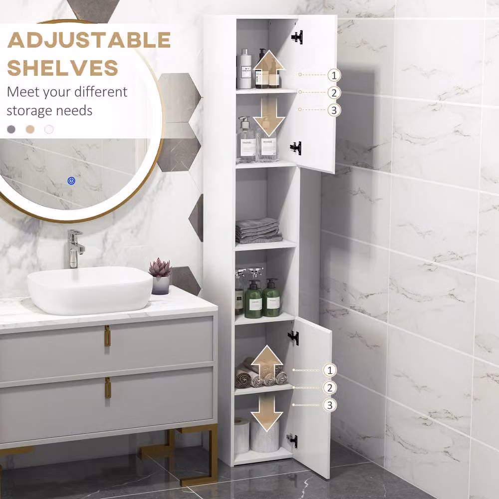 HOMCOM Modern White High Gloss Freestanding Bathroom Floor Cabinet with Hinged Doors and Internal Shelves – 2