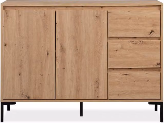 CALICOSY PLOCK Modern 2-Door Sideboard with 3 Drawers, Light Brown Oak Finish