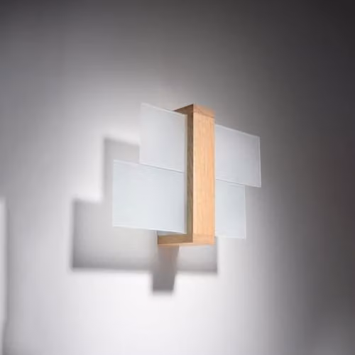 Sollux Feniks SL.0077 Modern LED Wall Lamp in White and Natural Wood with Glass, E27 1-Light – 2