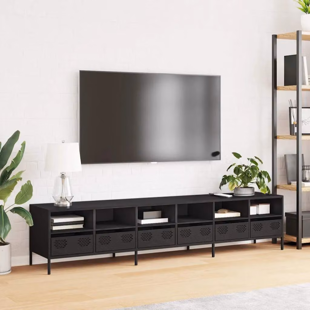 Berkfield Home Industrial Black Steel TV Cabinet W: 202 cm, D: 43.5 cm, H: 43.5 cm – 3
