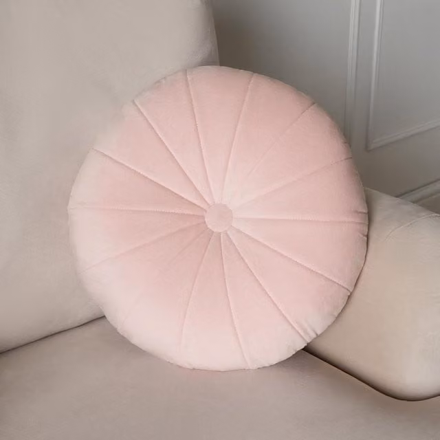 OHS Velvet Round Pleat Scatter Cushion in Pink