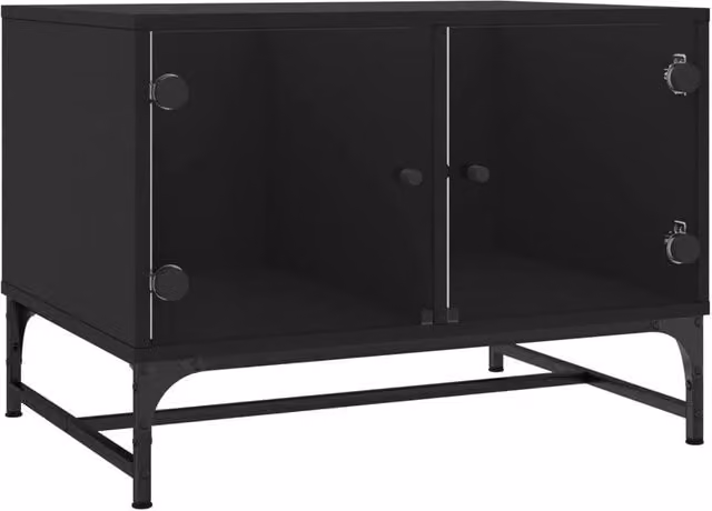 Berkfield Home Modern Black Coffee Table with Glass Doors W/D/H: 68.5 x 50 x 50 cm – 1