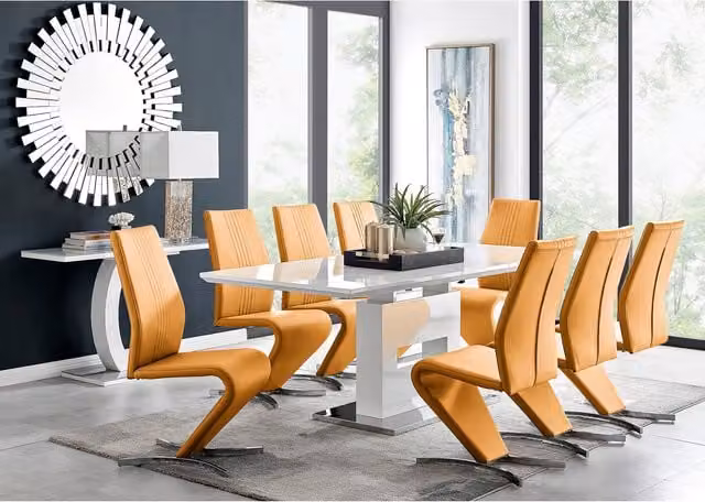 FurnitureboxUK Arezzo Large Extending Dining Table with 8 Willow Chairs in Yellow and White