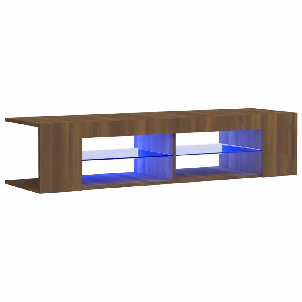 Berkfield Home Modern TV Cabinet with LED Lights in Brown Oak, W/D/H: 135 x 39 x 30 cm – 2