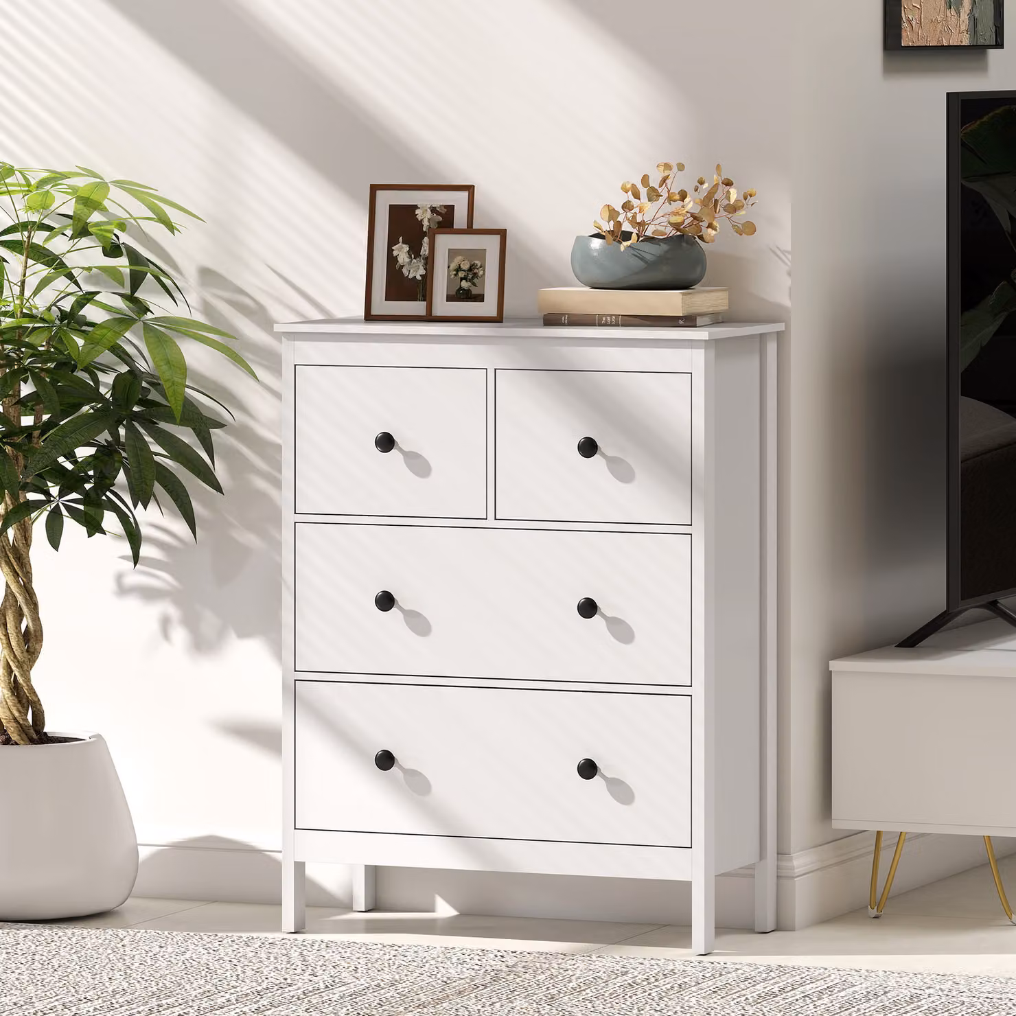 HOMCOM Modern 4 Drawer Chest of Drawers and Clothes Storage Organiser in White – 3