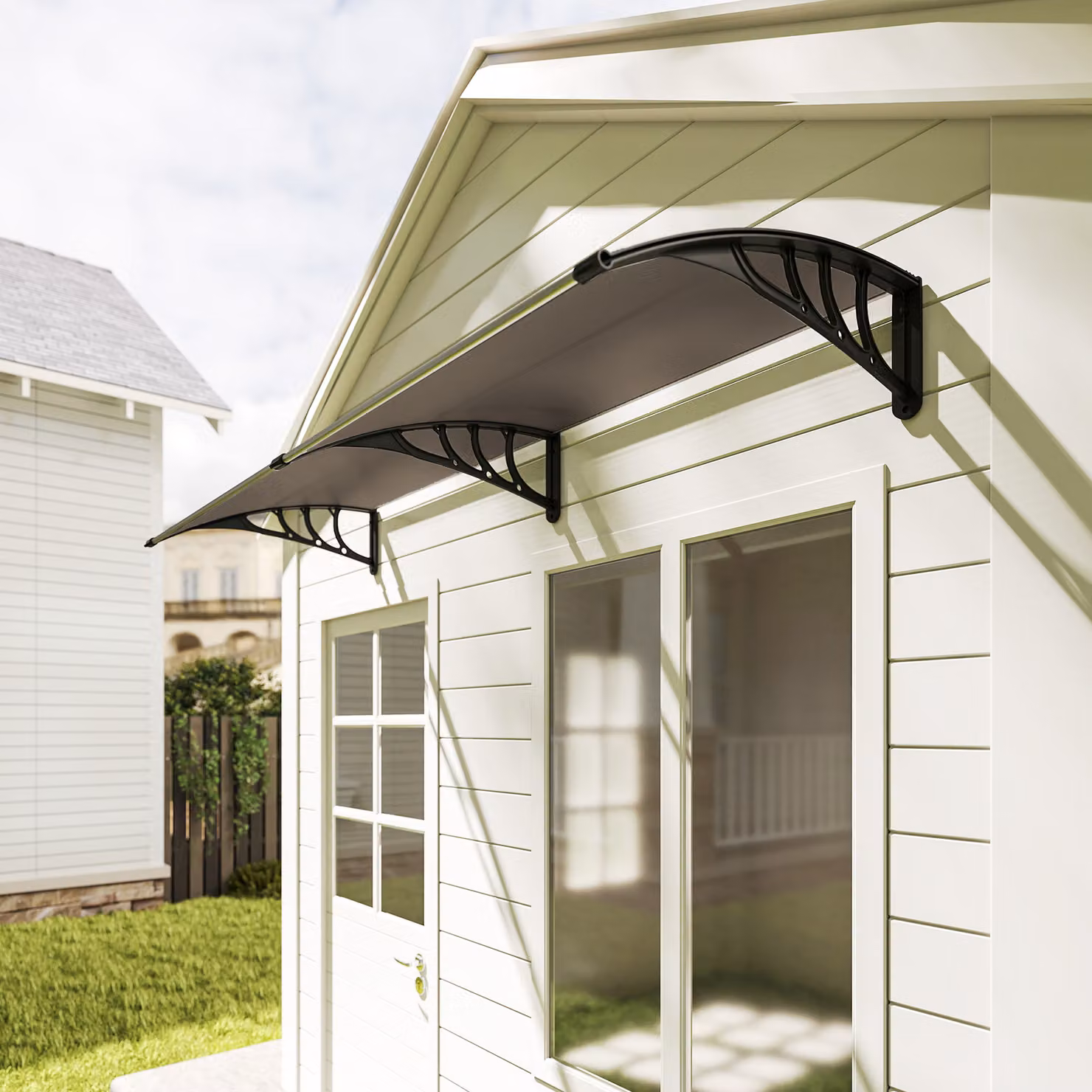 Outsunny Brown Curved Window and Door Canopy with Transparent Polycarbonate Cover – 7
