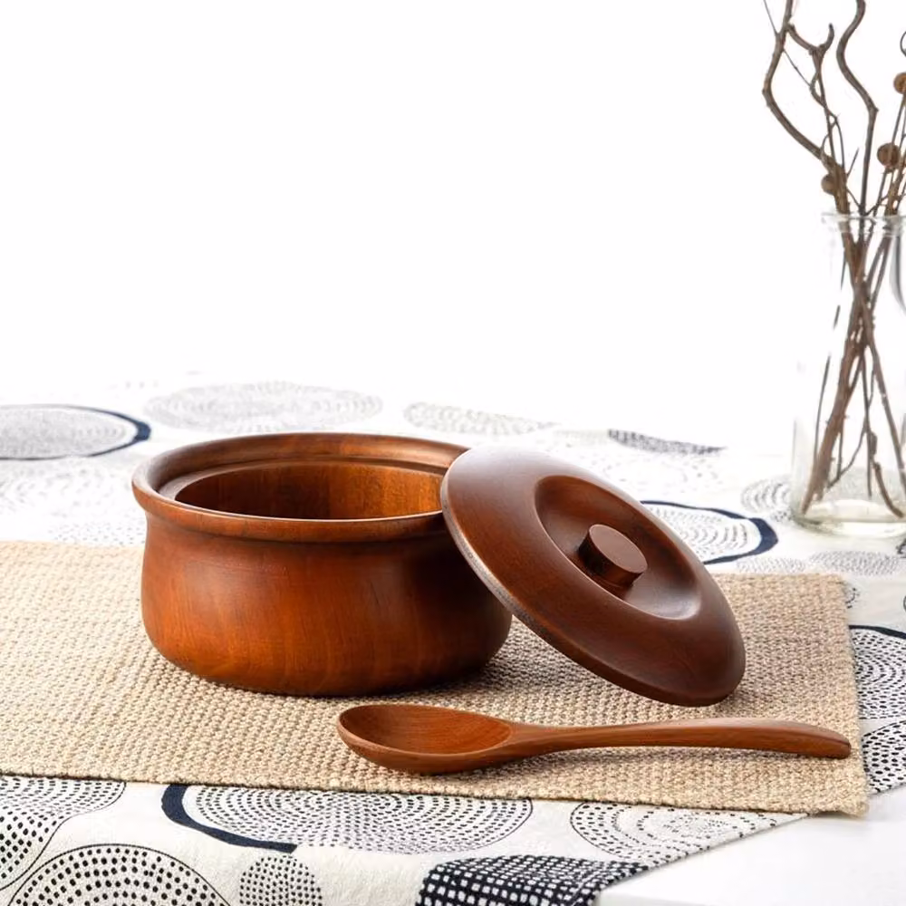SPETLEK Vintage Brown Solid Wood Decorative Storage Jar with Airtight Lid – 2