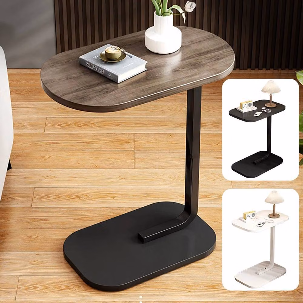 FLAVORA Black Walnut C-Shaped Compact Sofa Side End Table in Brown – 3