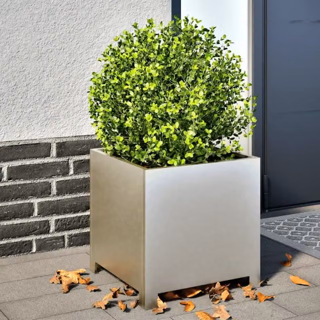 Berkfield Home Stainless Steel Garden Planter Tub in Silver, W/D/H: 40 x 40 x 40 cm – 1