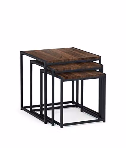 Julian Bowen Tribeca Nest of 3 Square Side Tables in Walnut and Black, W/D/H: 45 x 45 x 45 cm