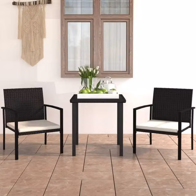 Berkfield Home 3 Piece Poly Rattan Outdoor Dining Set in Black – 1