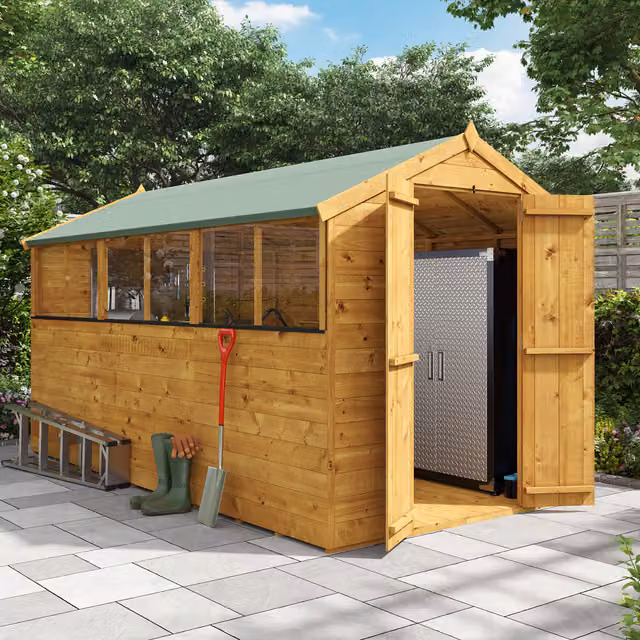 BillyOh Rustic Brown Wooden Apex Shed with Windows, W: 365.8 cm, D: 182.9 cm